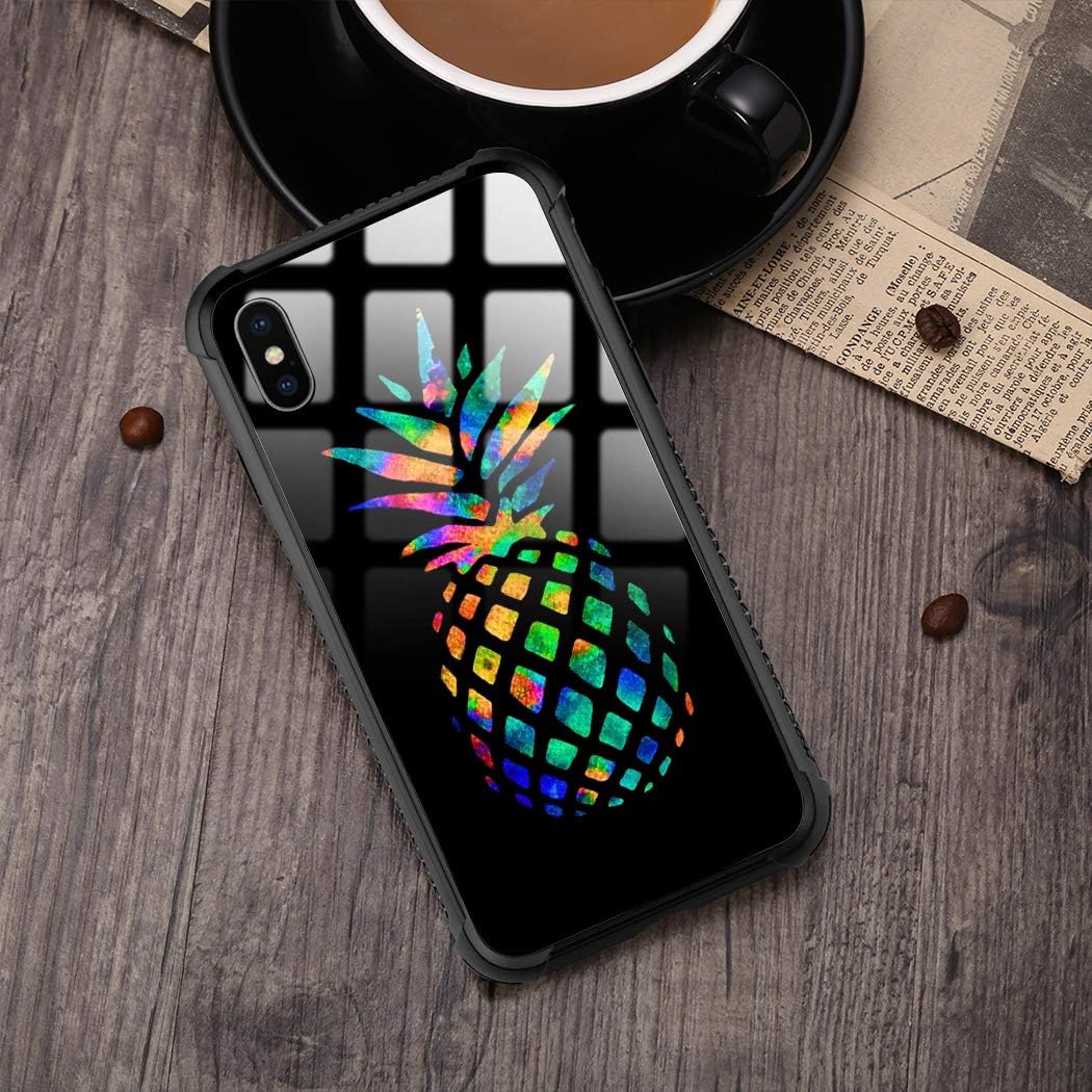 Tempered Glass Case for iPhone XR,Colorful Pineapple Pattern Design Cases for Girl Women+Soft Silicone TPU Shock Absorption Bumper Protective Case for iPhone XR 6.1 inch (2018 Release) Pineapple