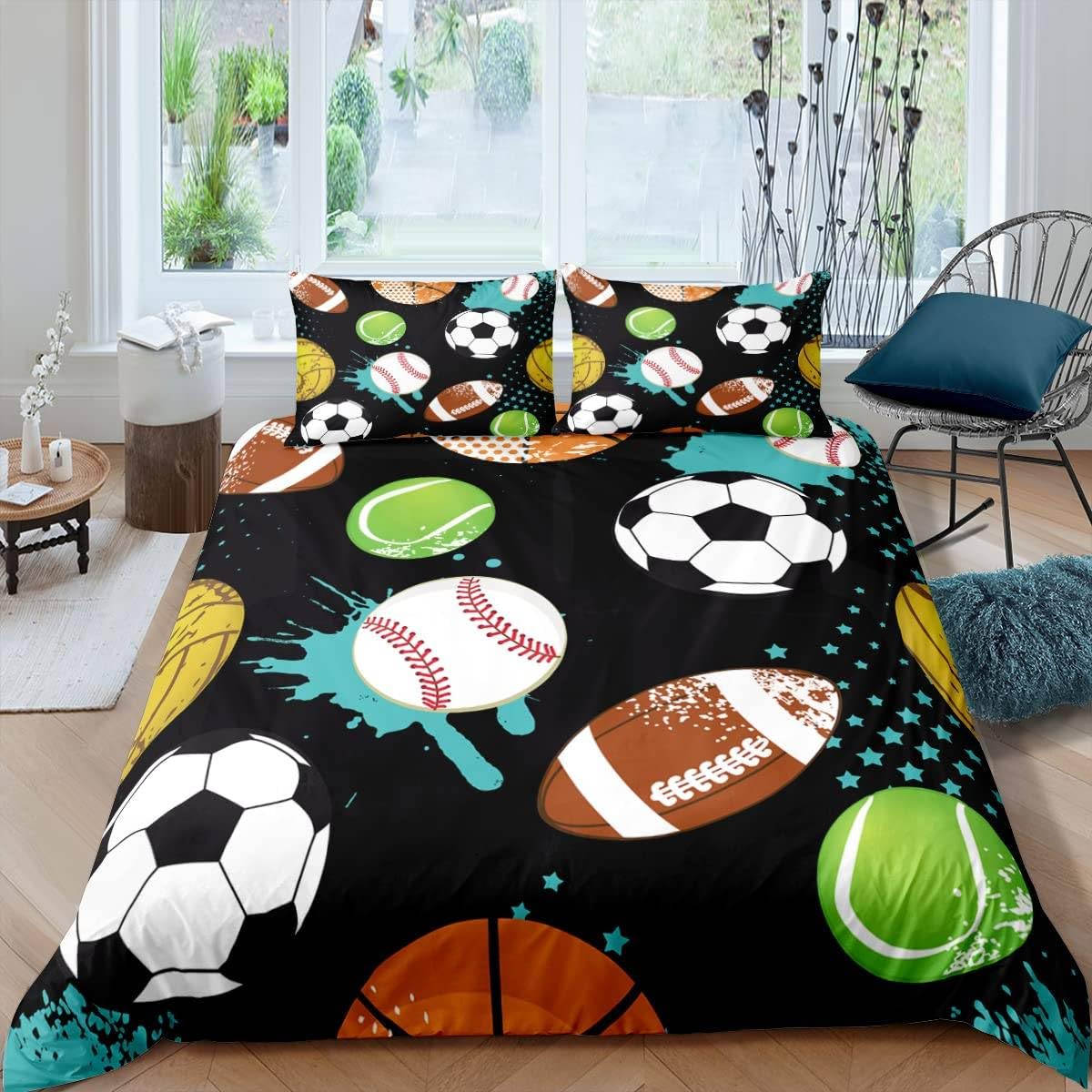 LMMSMGS Super King Size Duvet Cover Sport Bedding for Kids Aldult with Zipper Closure Soft Hypoallergenic Microfiber Duvet Cover 102.3"x 86.6" + 2 Pillowcases 19.7"x 29.5"