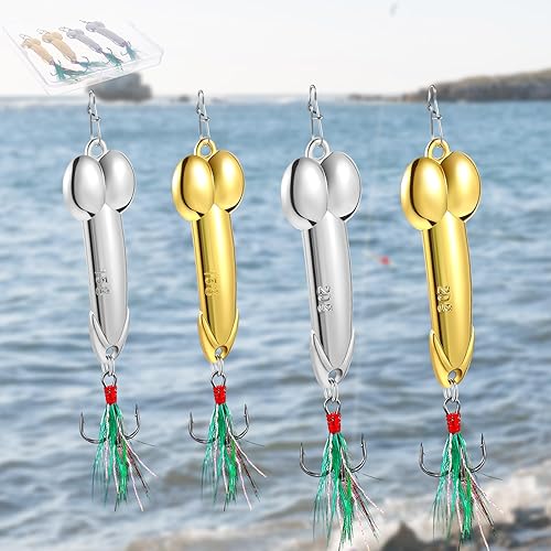 4 Piezas Señuelos de Pesca Divertidos Señuelos de Pesca de Lubina para Agua Dulce Agua Salada Equipo de Pesca de Superficie Regalo Broma para Oro y