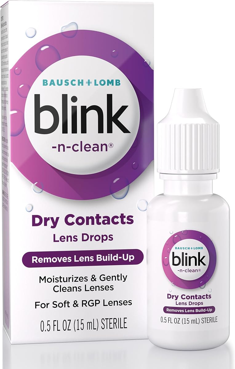 Blink-N-Clean Gotas rehumectantes para lentes de contacto suaves y RGP, 0.5 fl oz | Gotas para lentes de contacto, elimina la acumulación de lentes, lubrica, 0,5 onzas líquidas