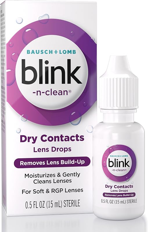 Blink-N-Clean Gotas rehumectantes para lentes de contacto suaves y RGP, 0.5 fl oz | Gotas para lentes de contacto, elimina la acumulación de lentes, lubrica, 0,5 onzas líquidas