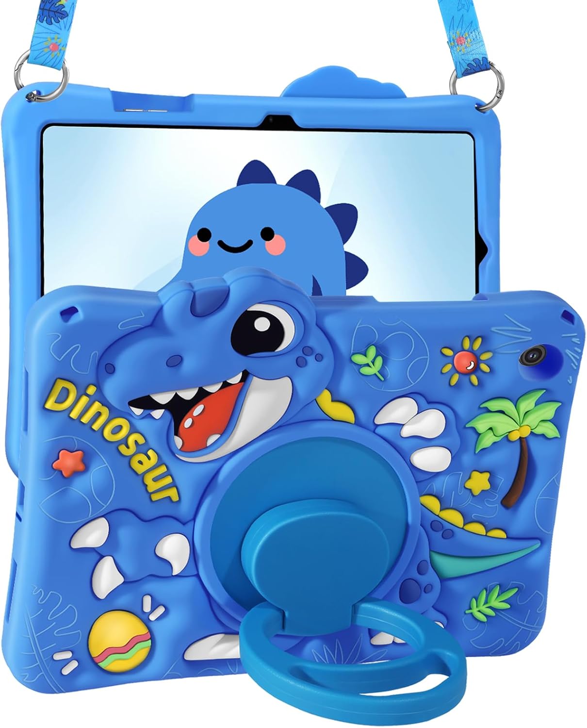 Boaretiu for Samsung Galaxy Tab A9+ Case - Cute Cartoon Silicone Cover with Adjustable Shoulder Strap & Rotating Stand for Kids Boys Girls, for Samsung Galaxy A9 Plus Tablet Case 2023, Green Dinosaur