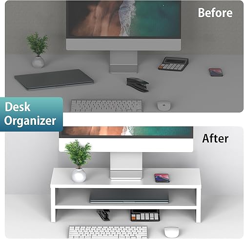 Miniatura 6 de FITUEYES - Soporte de monitor  Elevador de monitor de computadora de 2 niveles con estante de 21,3 pulgadas, soporte de escritorio de madera para