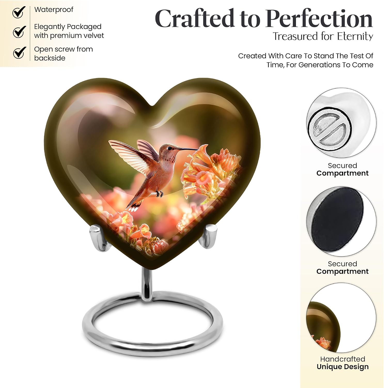 Humming Bird Ash Holders for Human Ashes Men - Pink Flowers Funeral Grandfather and Grandmother Urn - Cremains Heart Urn for Husband - Funeral Gifts for Mom and Dad 8 Inch, 4 Keepsake