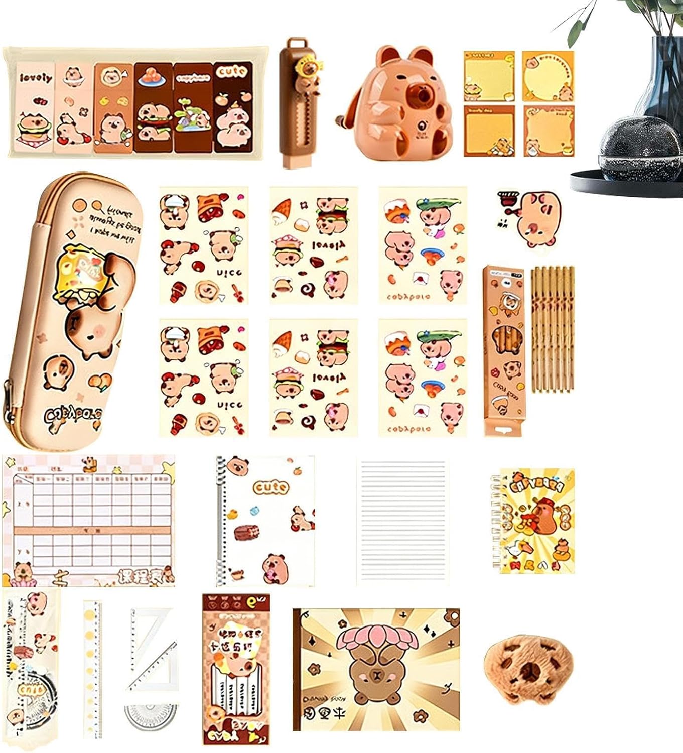 Stationary Kit | Adorable Capybara Theme School Supplies Set,School Stationery Kit | for Kid Girls Youth Teens Son Daughter Family Friends Kindergarten Birthday Christmas New Year