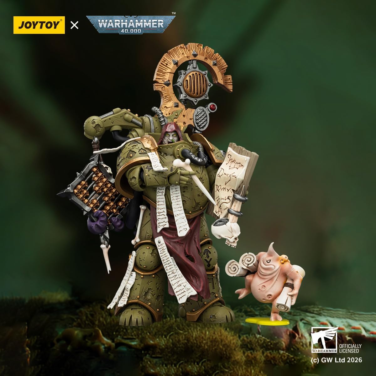 JOYTOY Warhammer 40K Death Guard Tallyman with Plasma Pistol, 1:18 Action Figure Mecha Joy Toy Collection Model Gift, Height 4.84 inch