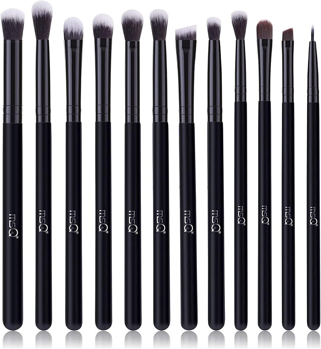 Juego de 12 brochas de maquillaje para sombra de ojos con pelos sintéticos suaves y mango de madera real para sombra de ojos, cejas, delineador de ojos, mezcla (negro sin bolsa)