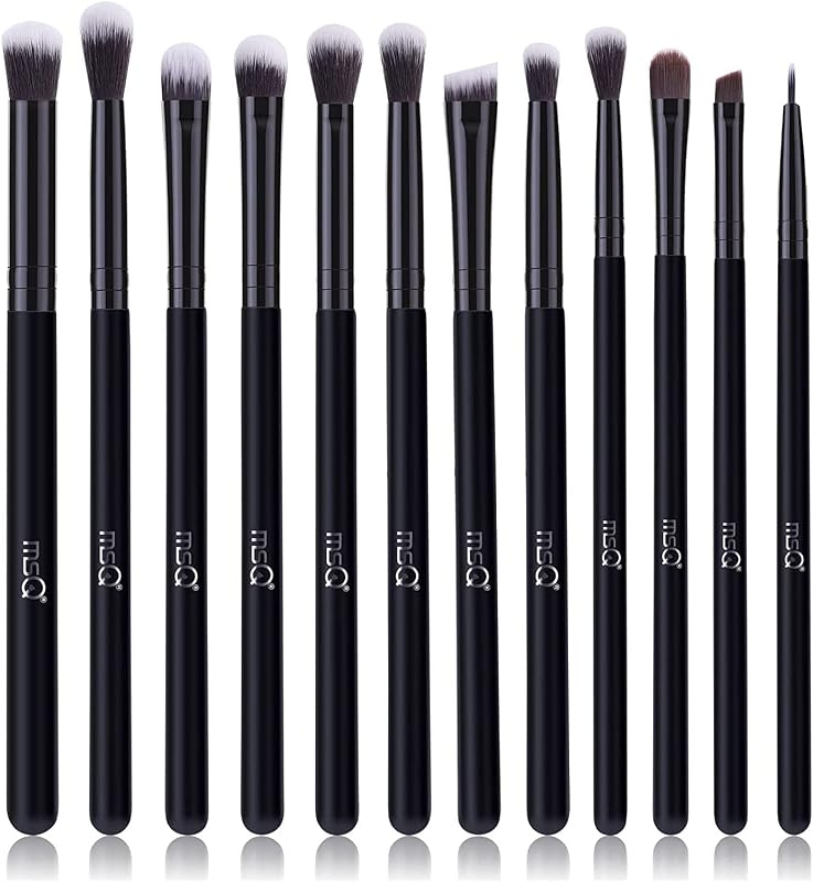 Juego de 12 brochas de maquillaje para sombra de ojos con pelos sintéticos suaves y mango de madera real para sombra de ojos, cejas, delineador de ojos, mezcla (negro sin bolsa)