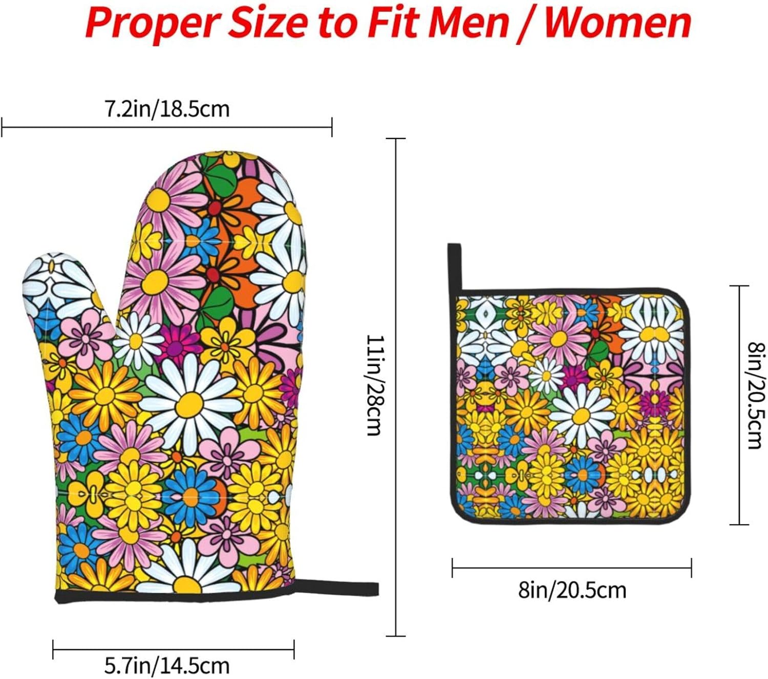 Cartoon Cute Flowers Print Heat Resistant Microwave Gloves, Used for Baking, Cooking, and Fashion Kitchen Essentials