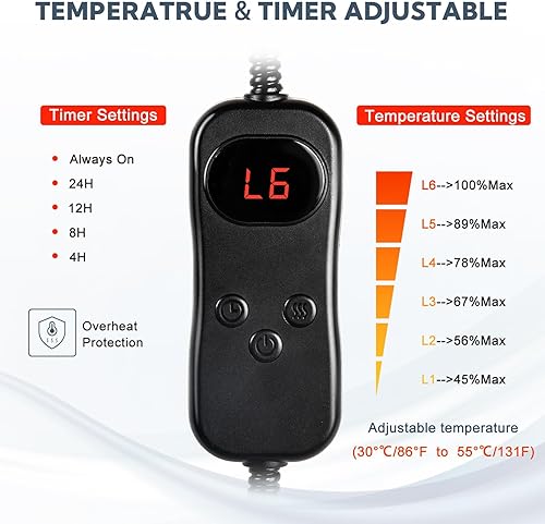 Miniatura 2 de Almohadilla térmica para perros de 35 x 24 pulgadas, temperatura ajustable para gatos, impermeable grande con temporizador, cama eléctrica para