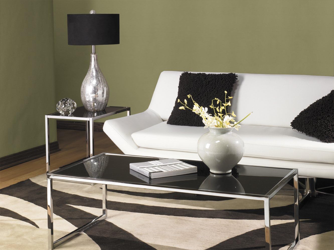 OSP Home Furnishings Yield Modern Telephone Table with Chromed Steel Base, Black Glass Top : Home & Kitchen