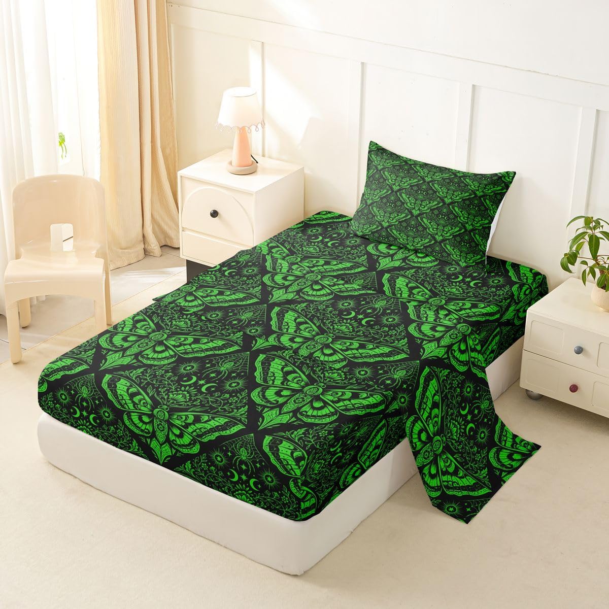 Erosebridal Gothic Moth Bed Sheets Twin