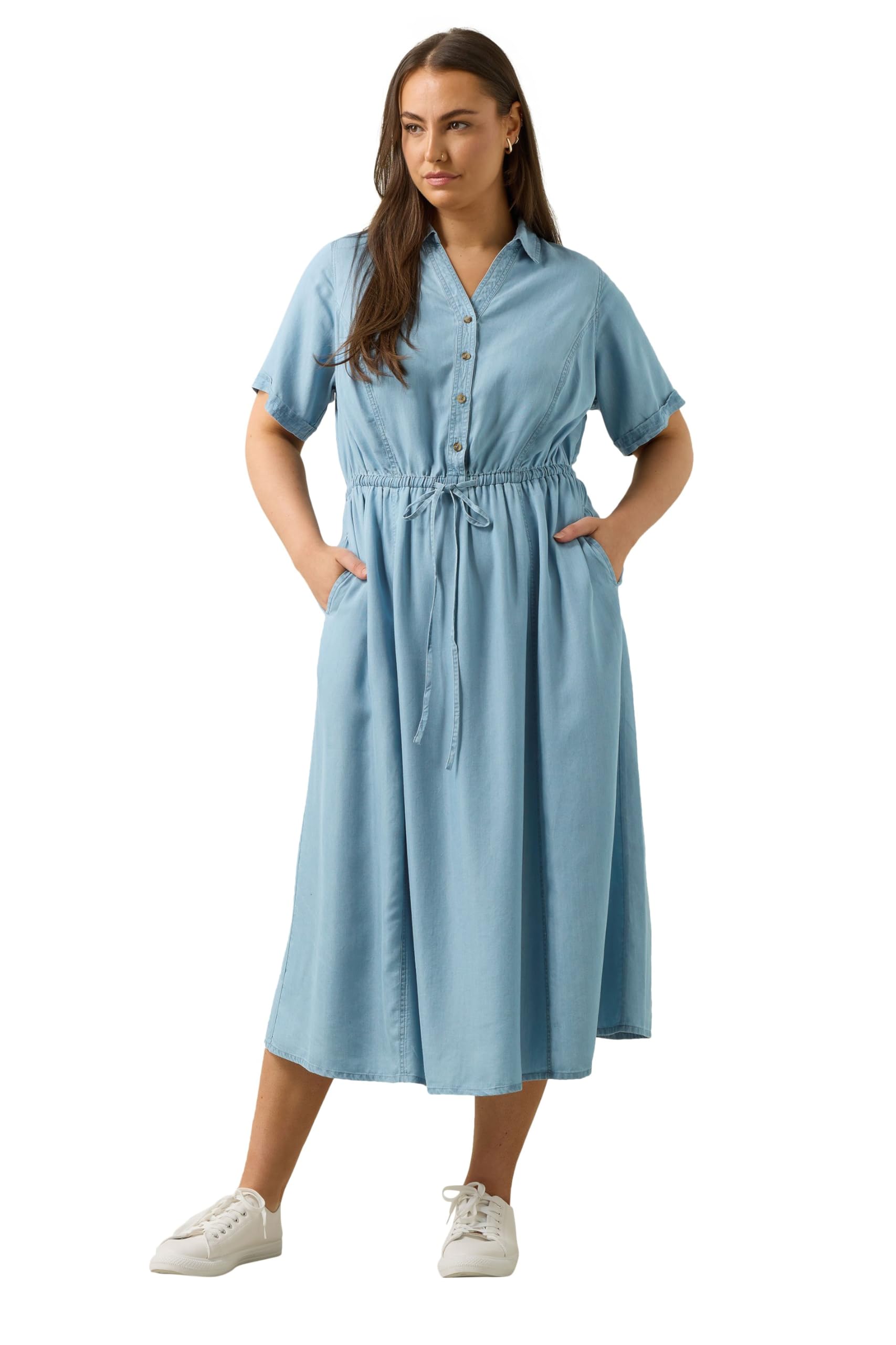 Evans Women's Lyocell Denim Shirt Dress - Light Blue - Size 20