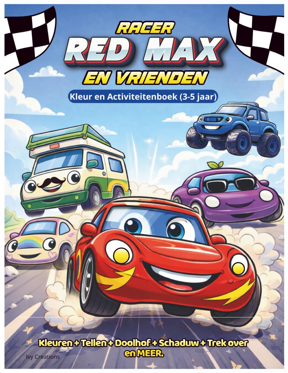 Racer Red Max en Vrienden – Kleur- en Activiteitenboek (3–5 jaar) Spelletjesboek.: Een vrolijk Kleur en Speelboek voor peuters en kleuters die dol zijn op auto’s, puzzels en kleuren!