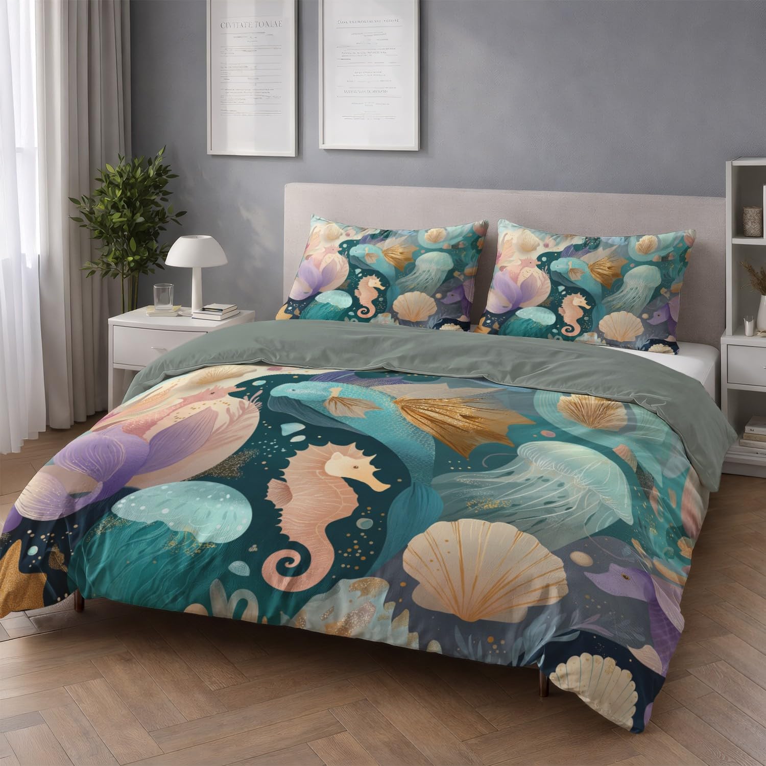 Générique Wielokolorowa Marzycielska poszwa na kołdrę, elegancki podwodny świat zestaw pościeli 220 x 260 cm z zamkiem błyskawicznym 2 poszewki na poduszki 65x65cm Miękka oddychająca mikrofibra