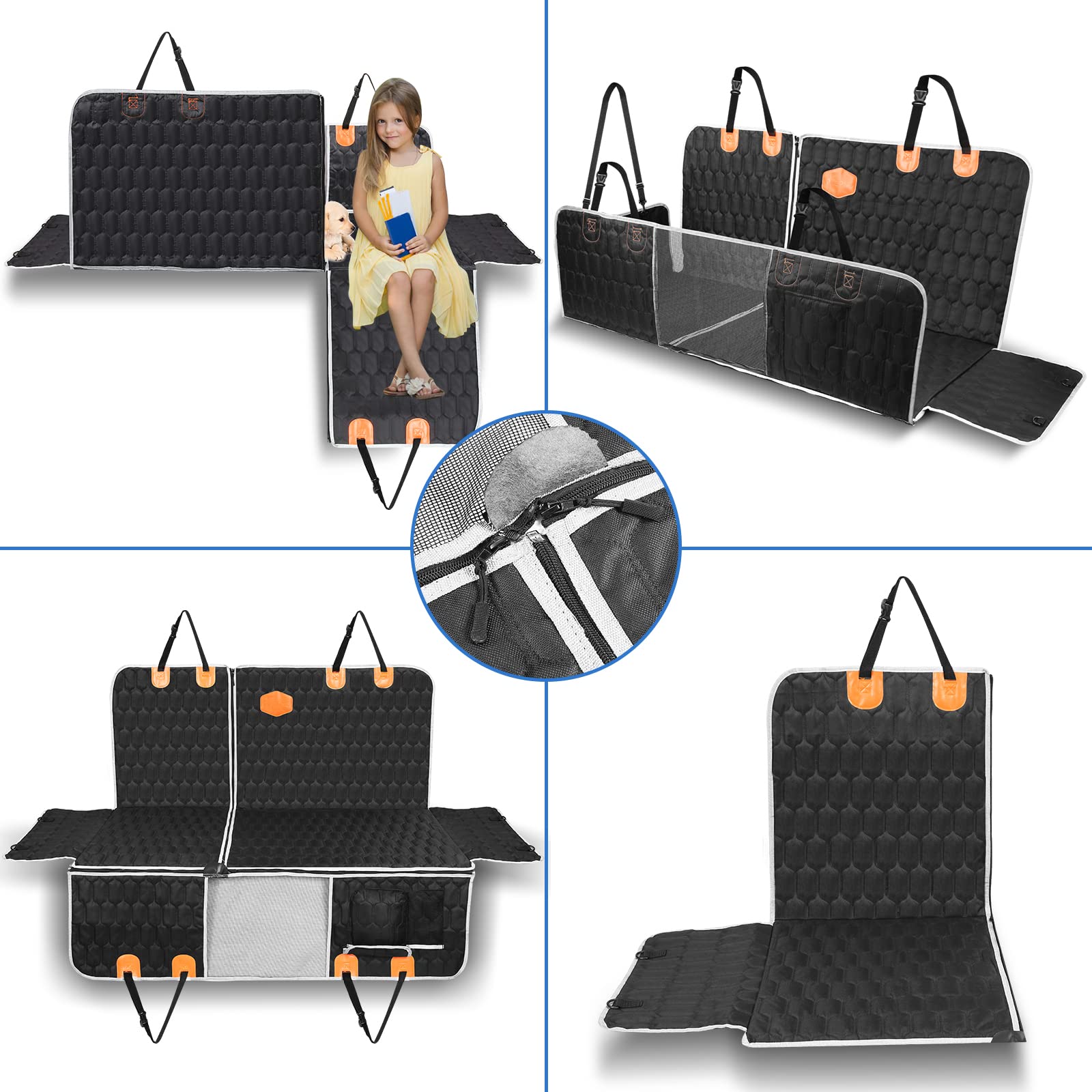 Protection Voiture Chien 130×139cm Housse Voiture Chien Siege Arriere Imperméable Antidérapant avec Fenêtre en Maille Visible et Pochette de Rangement et Harnais pour Chien Noir