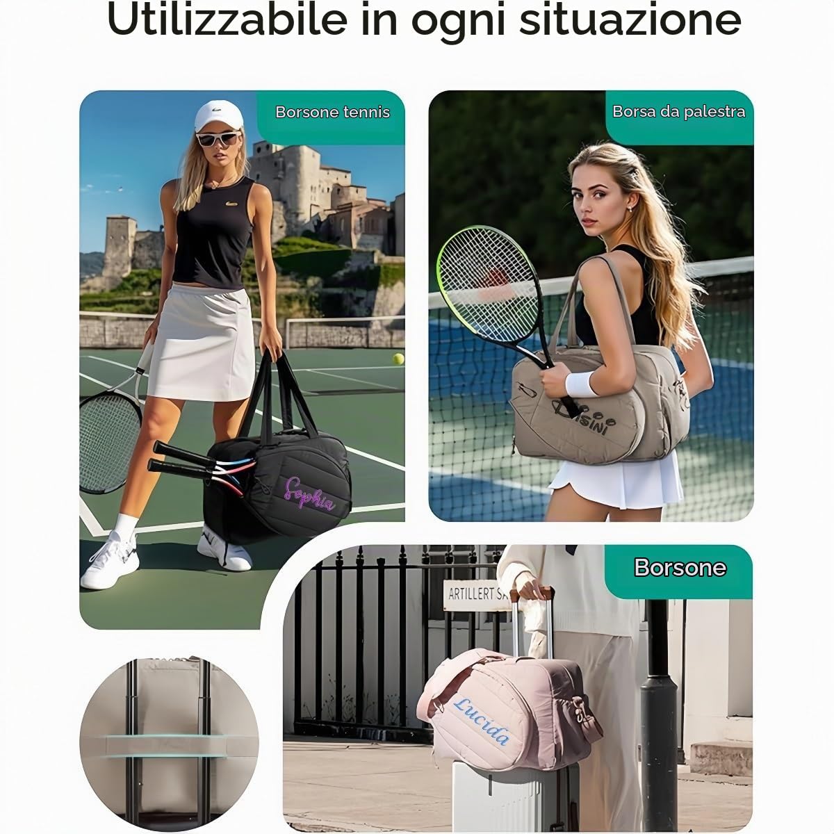 Borsa Da Tennis Personalizzata For 2 Racchette, Zaino Da Tennis Con Ricamo Personalizzato Del Nome E Scomparto For Scarpe, Borsa Portapalline Ventilata, Regalo For Gli Appassionati Di Sport