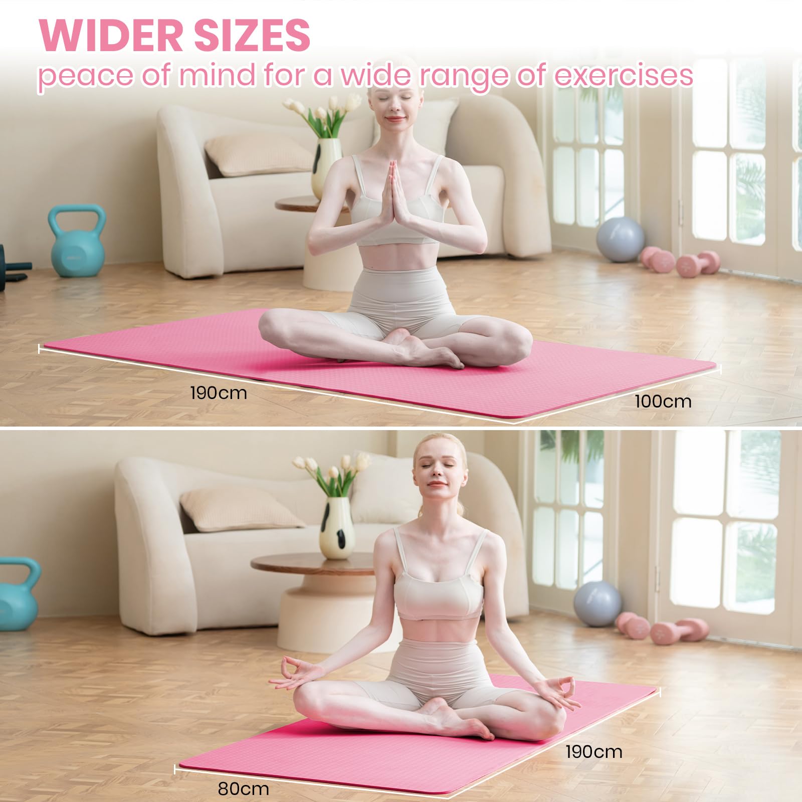 Narwhal Tappetino da yoga in TPE antiscivolo, misura grande, XXL, 190 x 80 x 0,6 cm, spessore 6 mm, tappetino da yoga per donne e uomini, per esercizi in palestra, pilates, fitness e allenamento