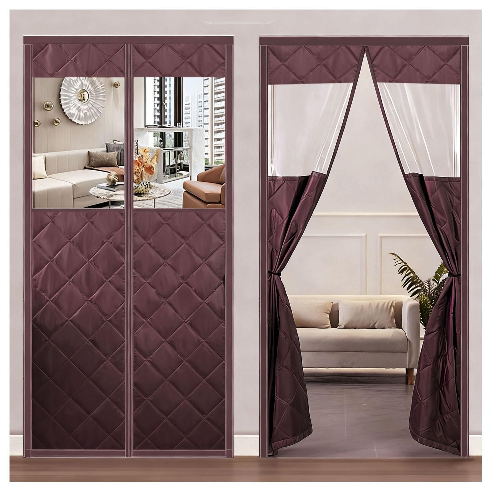 Tenda termica magnetica per porta, in materiale Oxford resistente alle intemperie per l'inverno, design trasparente per tenere fuori l'aria fredda per la porta d'ingresso