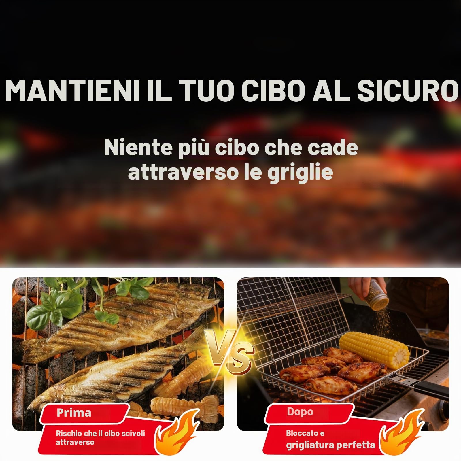 Cestino per barbecue per pesce, grande cestino pieghevole in acciaio inox con manico rimovibile, griglia per pesce, verdure, carne