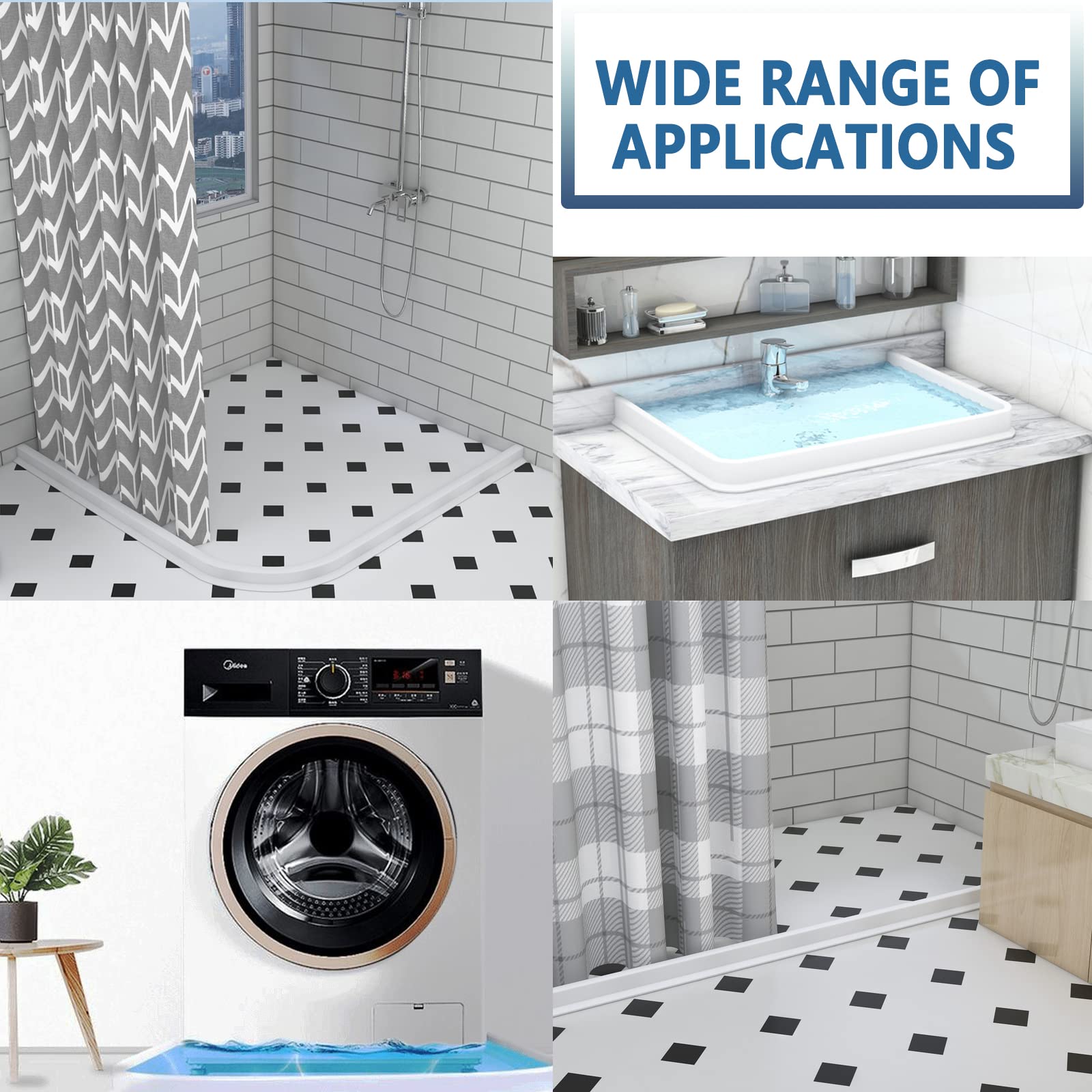 39 Inch Water Barrier for Sink, Shower Threshold Water Dam Collapsible