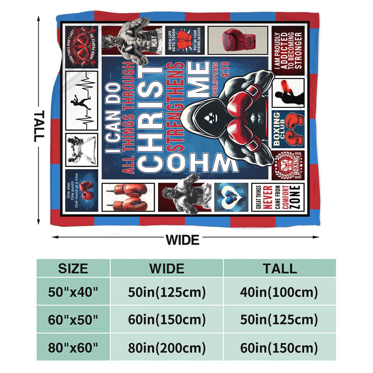 Boxing Blanket Soft Warm Christian Fleece Plush Throw Blanket Inspirational Quote Gifts for Boxing Lover Cozy Flannel Stuff Gym Decor Blanket for Girls Boys Kids Adults Women Bed Travel 40"x50"