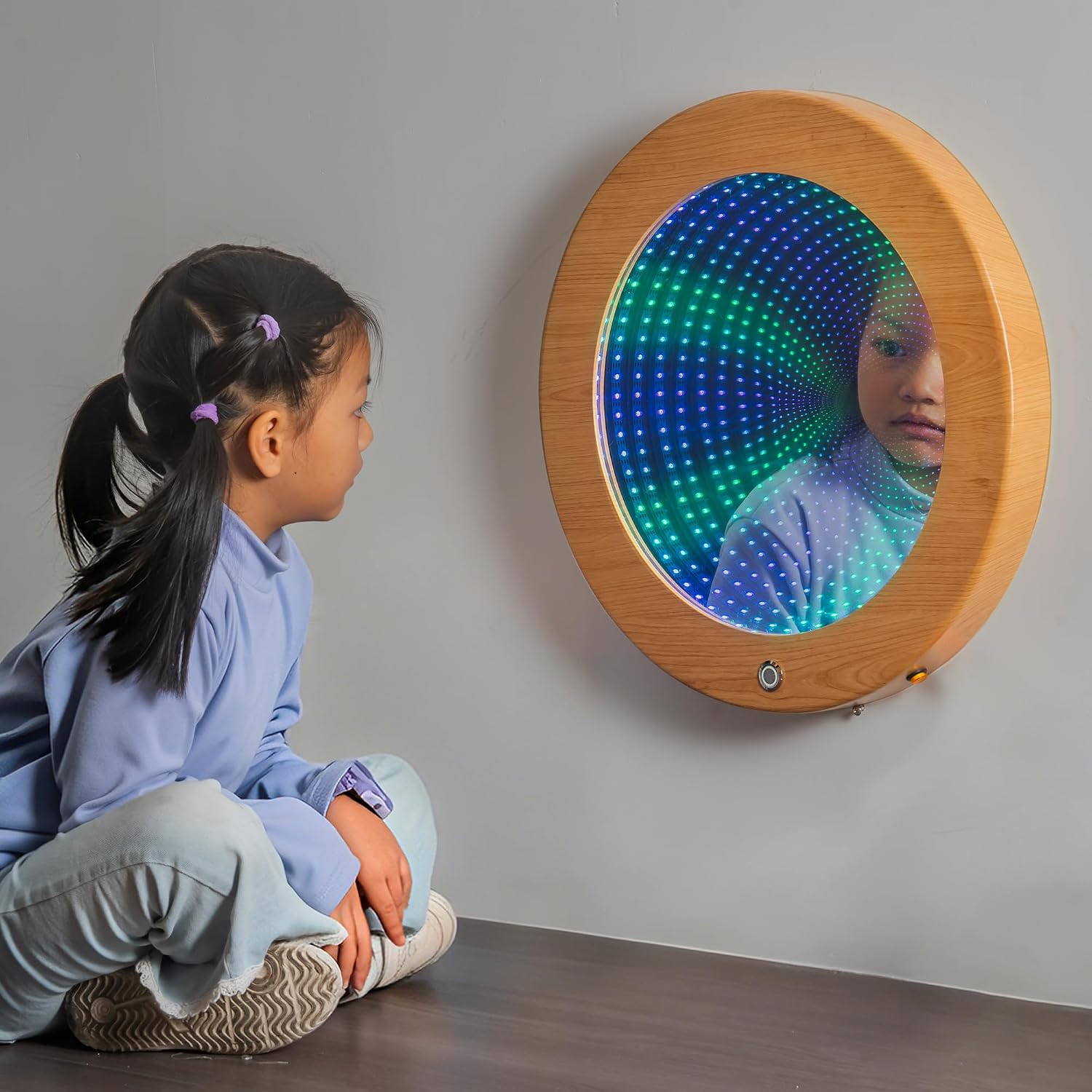3D Light Up Circular Infinity Mirror, Sensory Infinity Mirror Light with Multi Color Illusion Changing Tunnel Lighting- Ideal for School and Clinics