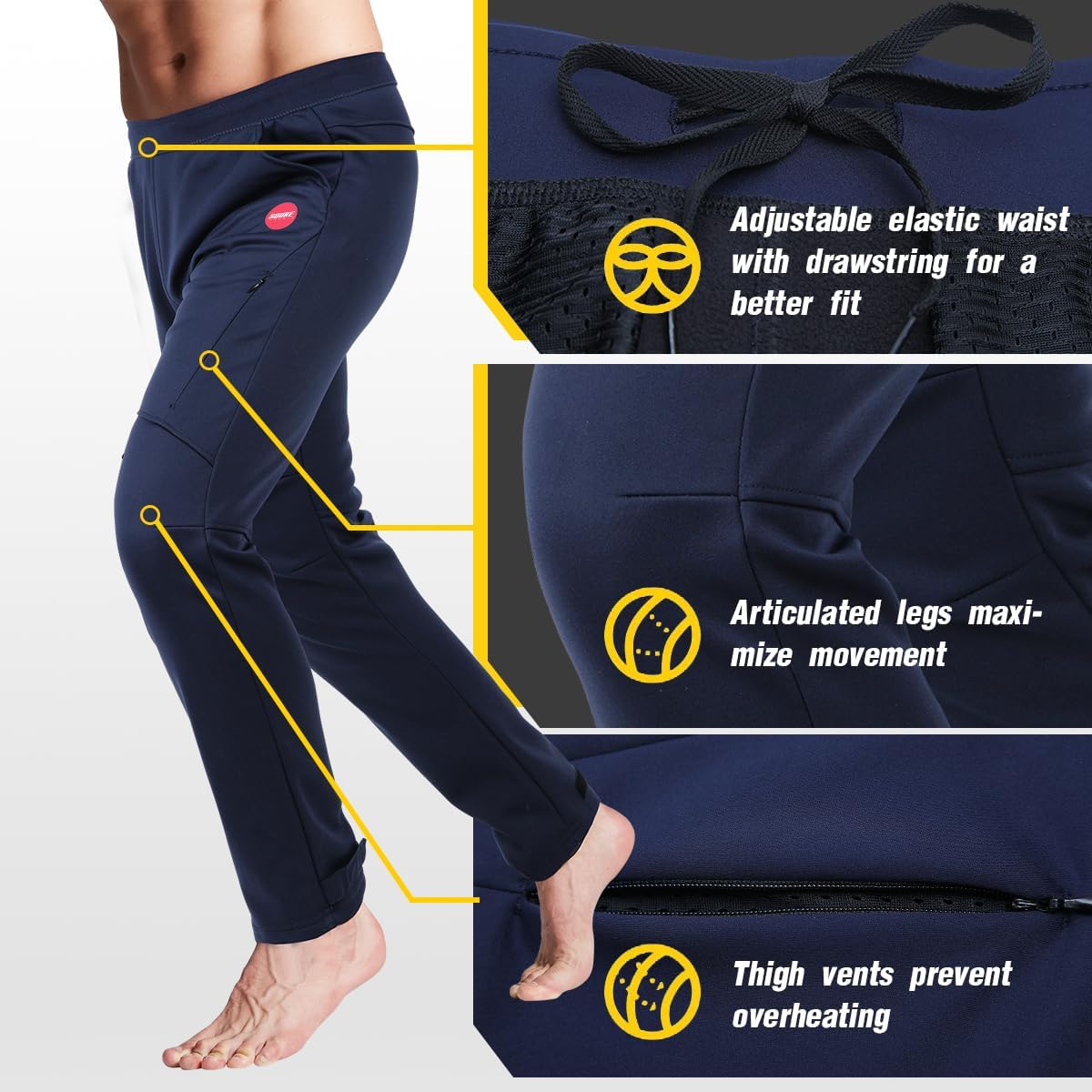Souke Sports Men's Winter Cycling Pants, Windproof Fleece Thermal Bike Pants, Breathable Athletic Sweatpants for Running - Image 3
