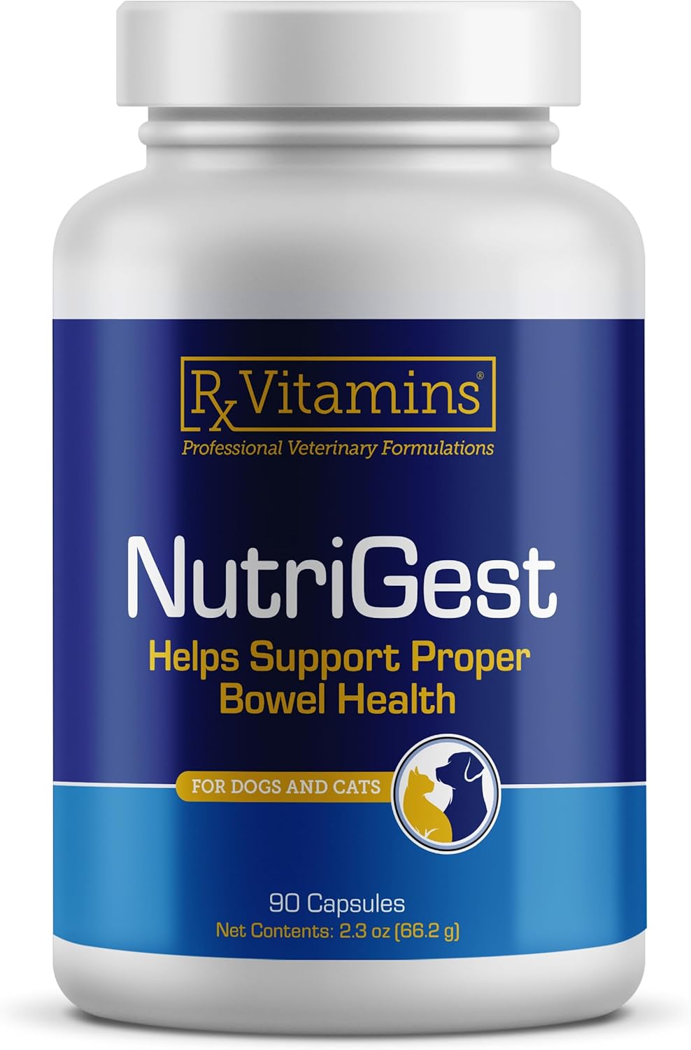 Rx Vitamins NutriGest Capsules for Cats & Dogs - Probiotics for Digestive Health Enhanced with Glucosamine for Gut Health Support - Helps with Constipation Relief and Anti Diarrhea - 90 Capsules