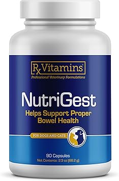Rx Vitamins NutriGest Capsules for Cats & Dogs - Probiotics for Digestive Health Enhanced with Glucosamine for Gut Health Support - Helps with Constipation Relief and Anti Diarrhea - 90 Capsules