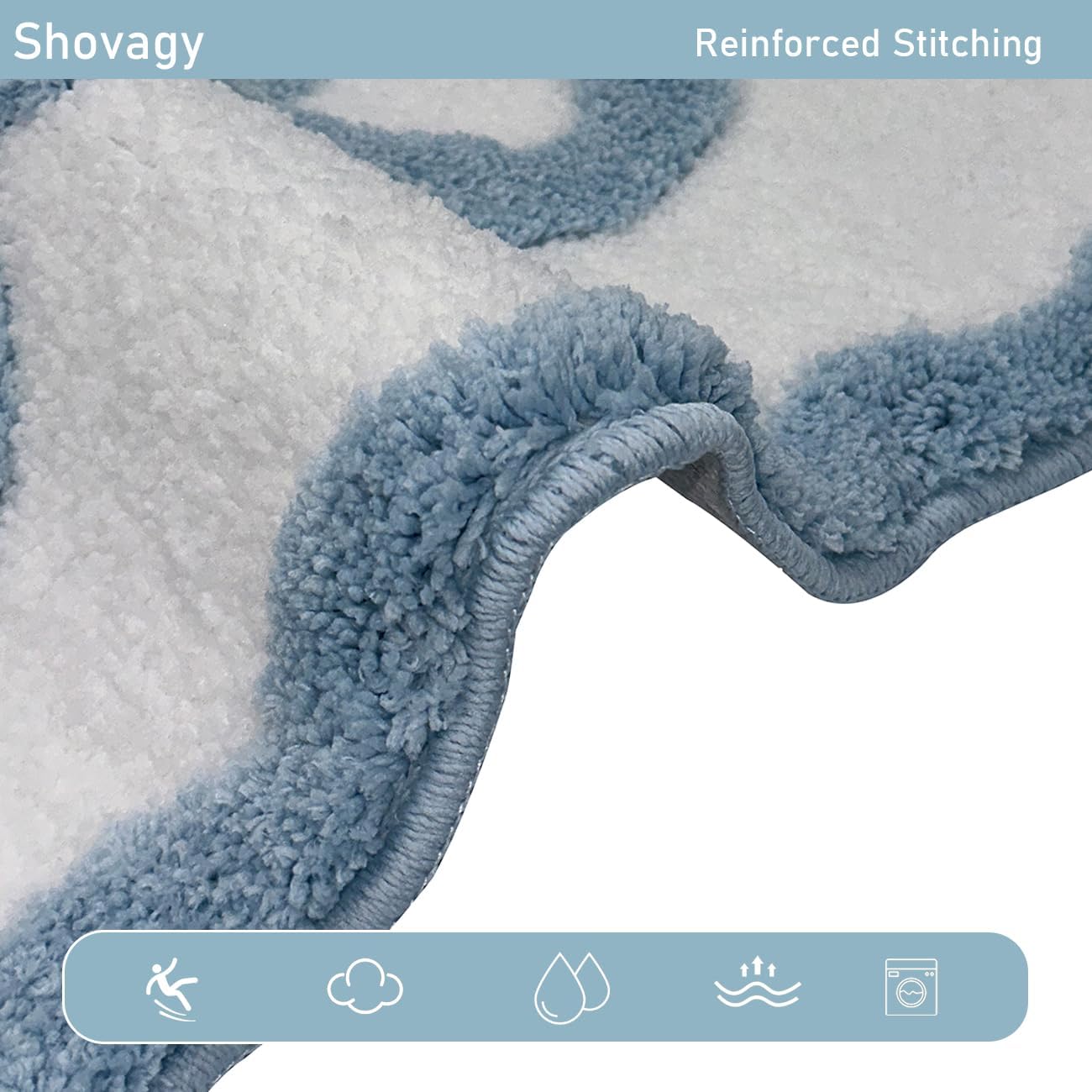 Scalloped Bath Mat Bow Bathroom Rugs Blue Extra Soft Cute Preppy Aesthetic Decor Bath Rug Water Absorbent Quick Dry Non Slip Bath Mats for Bathroom Tub Sink Shower Floor Carpet, 20" x 32"