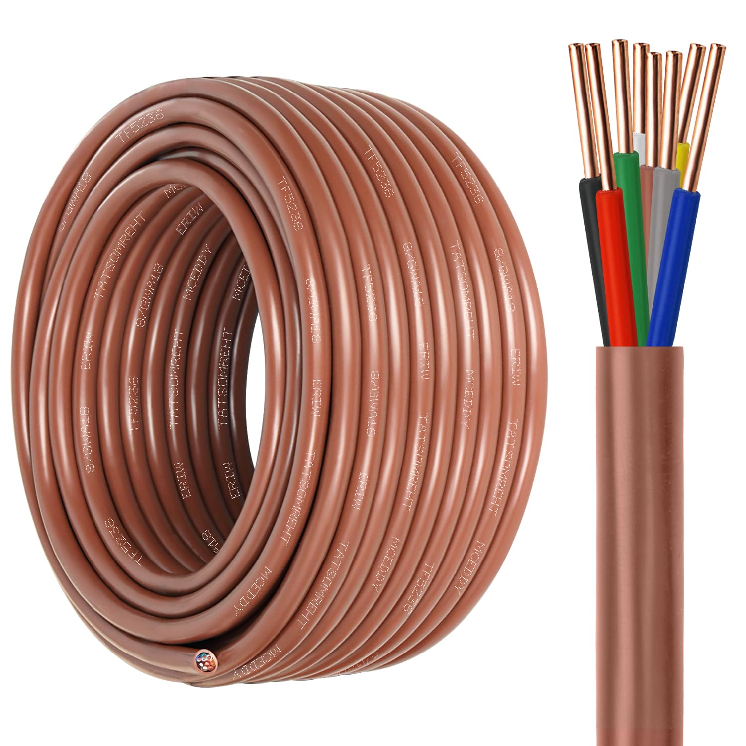 Thermostat Wire - 18/8 50FT Solid Copper 18 Gauge 5 Conductor Power Circuit Cable for Heating & air Conditioning Equipment, doorbells and Other Indoor/Outdoor Low Voltage Applications Use