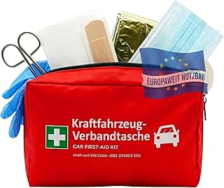 Floordirekt KFZ-Verbandtasche inkl. 2 Masken - Erste-Hilfe-Tasche nach DIN 13164 - Europaweit gültig - Verbandskasten Set für Auto & Motorrad (KFZ Verbandstasche)