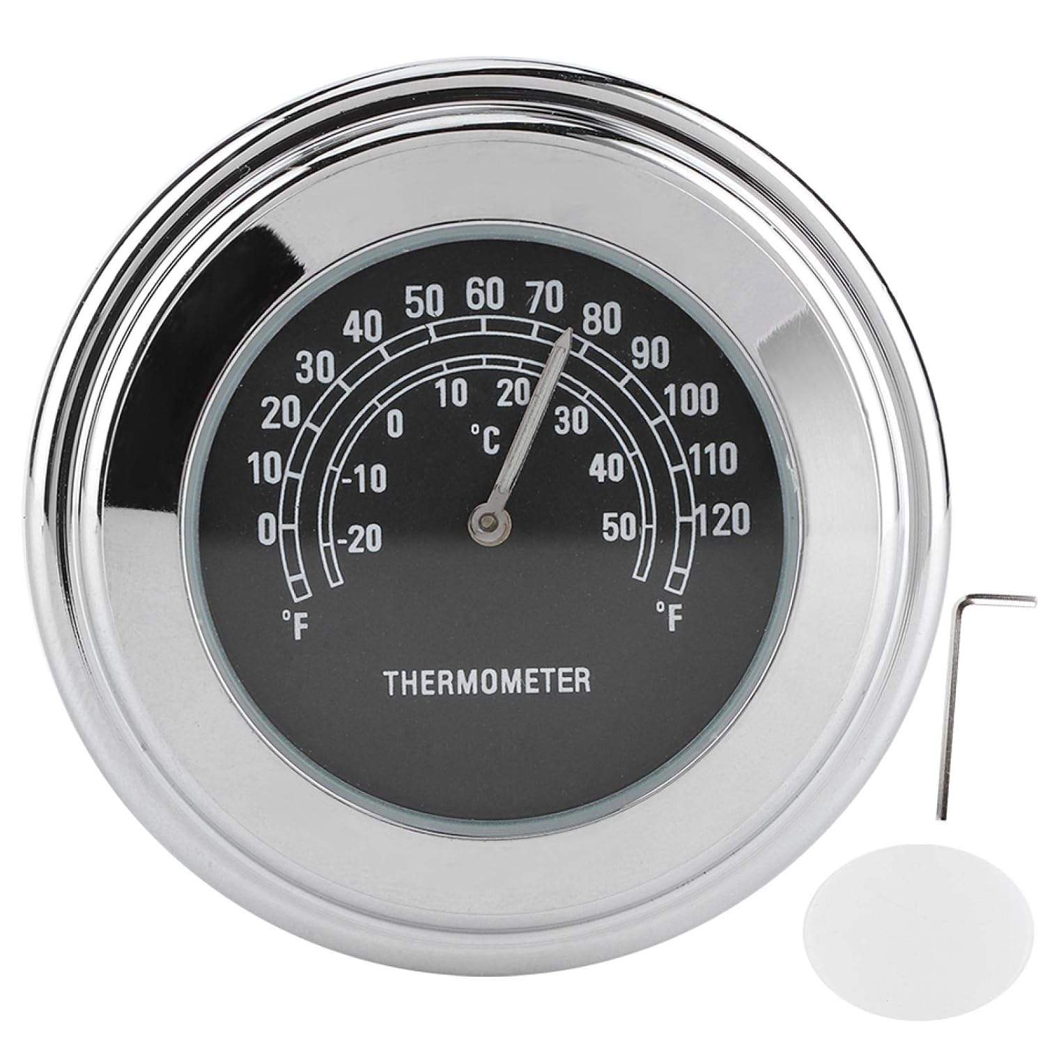 1in 7/8in Handlebar Clock Thermometer ‑20℃ ‑ 50℃ Measuring Dial Weatherproof for Motorcycle Mount