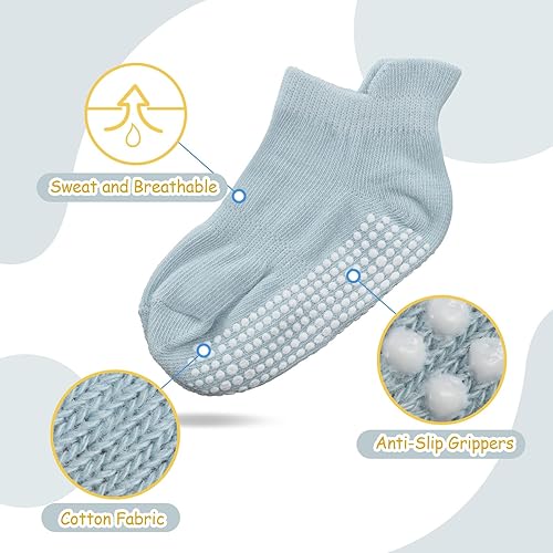 Miniatura 3 de Geyoga 12 pares de rodilleras antideslizantes para bebés y calcetines antideslizantes para bebés y niños pequeños protectores de rodilla