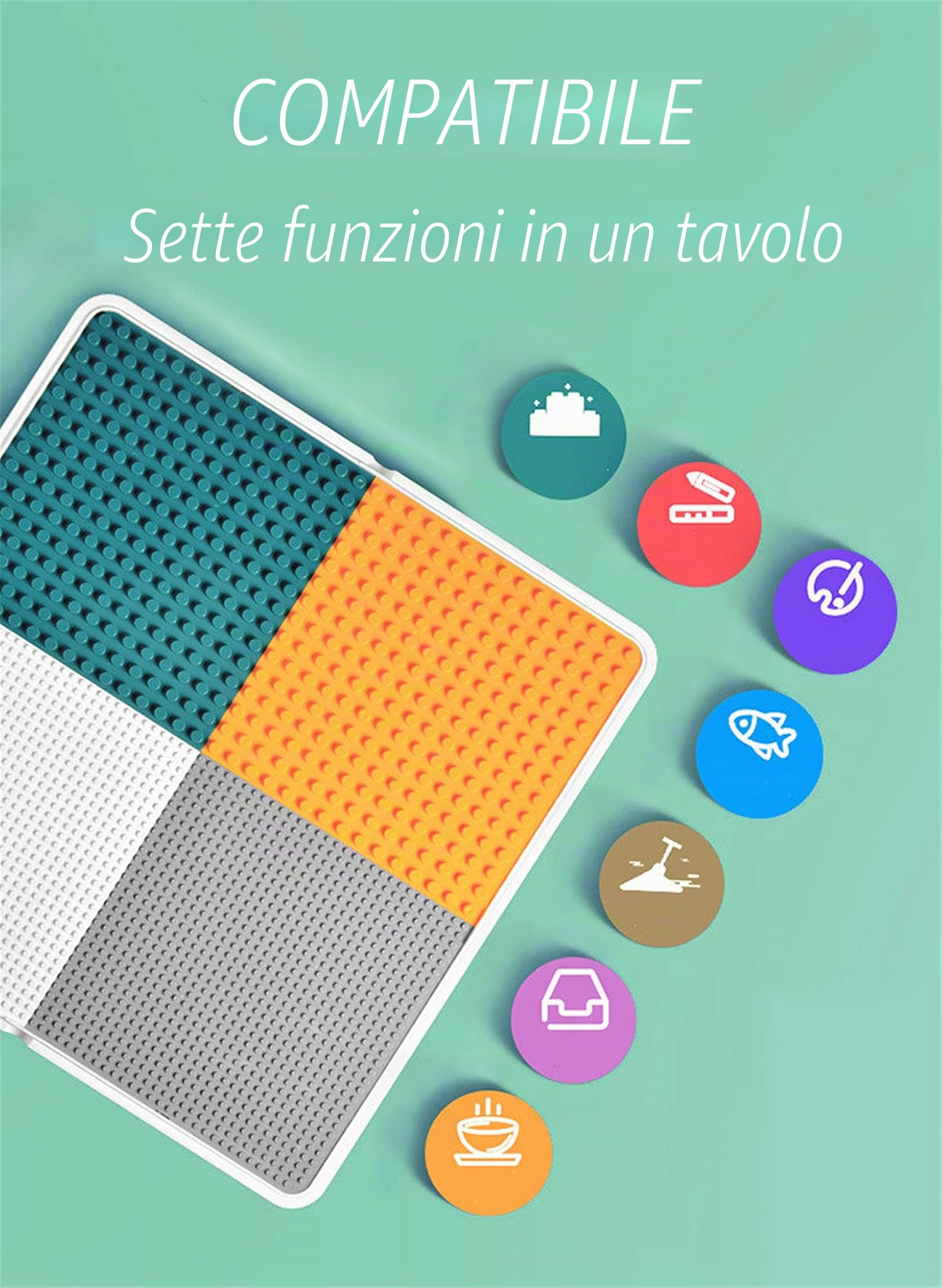 Set di sedie da tavolo per bambini 6 in 1 Tavolo da gioco per bambini, 51 x 51 cm piano di lavoro a doppia faccia con 292 blocchi da costruzione, tavolo multi attività con 1 sedia per bambini