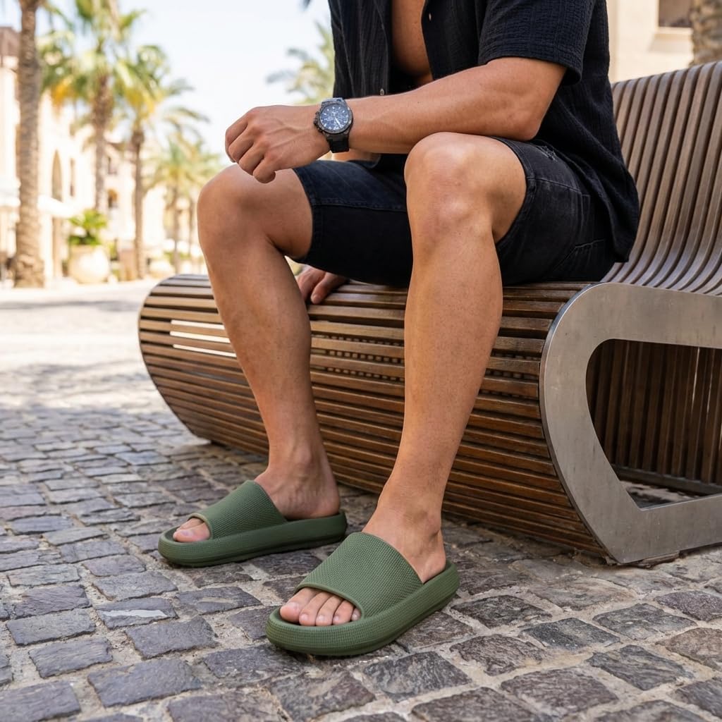 CUSHIONAIRE Feather EVA Mens Sandals – Slip On Recovery Slides, Lightweight Water Shoes for Men