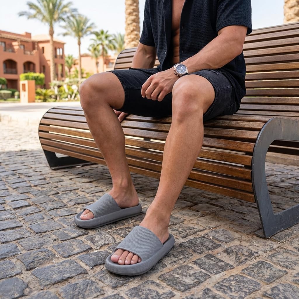 CUSHIONAIRE Feather EVA Mens Sandals – Slip On Recovery Slides, Lightweight Water Shoes for Men