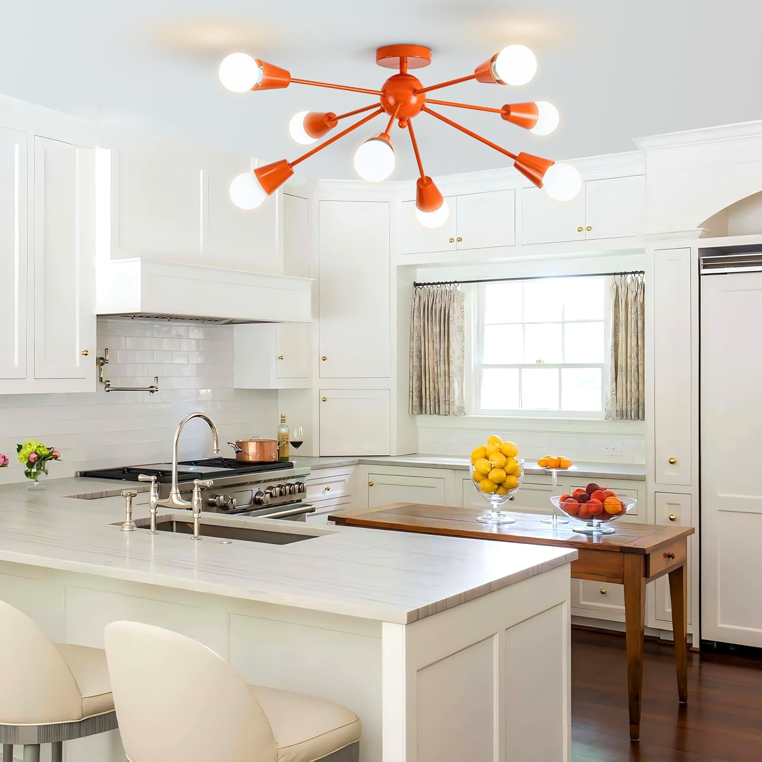 Sputnik Ceiling Light Fixture, 33”Orange Kids Ceiling Lights, 8-Light Modern Sputnik Chandeliers for Living Room Nursery Playroom Room Bedroom Kitchen Dining Room and Entryway(E26)