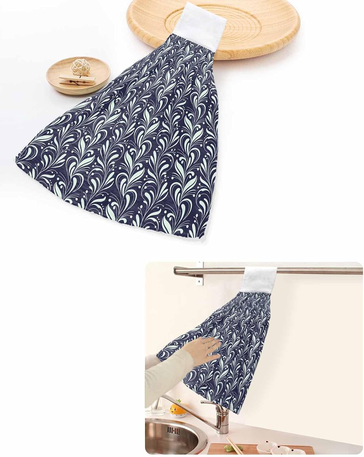 Vintage Floral Kitchen Hand Towels with Hanging Loops Set of 2 Spring Country Botanical Flowers Simple Soft Thick Oven Fingertip Dry Microfiber Tie Dish Towel Absorbent Cleaning Washcloth for Bathroom