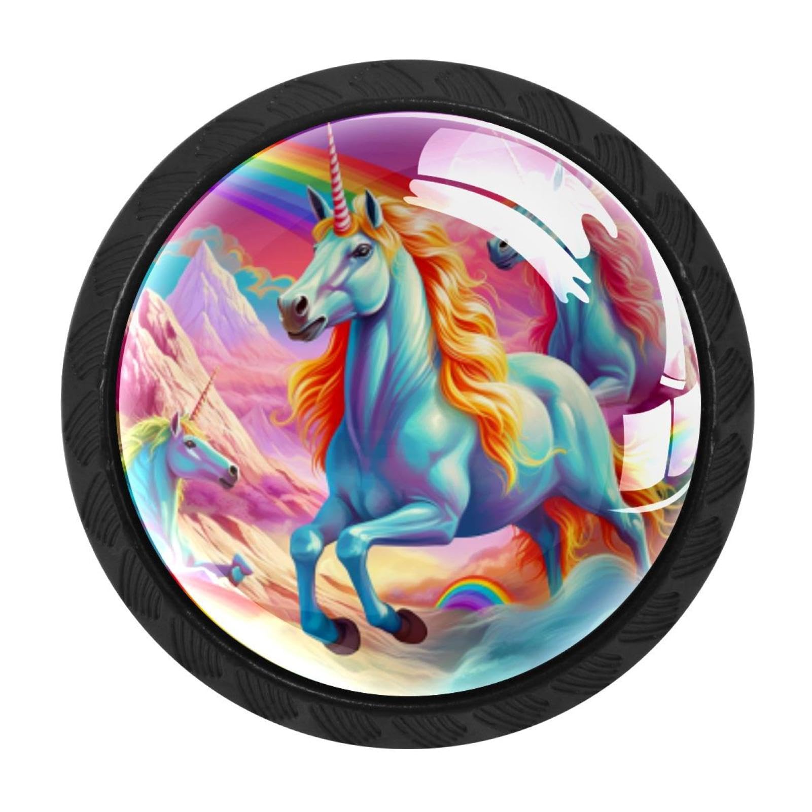 Chenzzzz Multicolored 12 4 Pieces Rainbow Unicorn Drawer Knobs, 35Mm Black Kitchen Cabinet Knobs, Drawer Pulls And Knobs, Glass Cabinet Hardware Single Hole Knob For Cabinets And Drawers Round