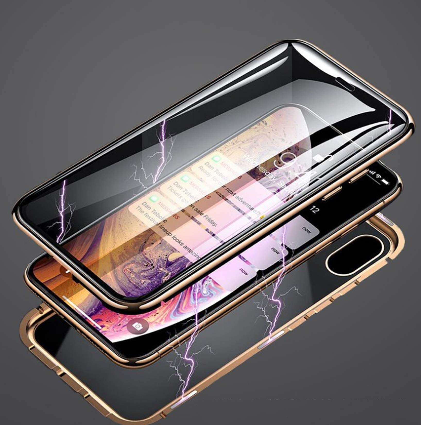 Compatible with IPhone 12 Mini/12/12 Pro 360 Full Body Cover Magnetic Adsorption Phone Case Front Back Tempered Glass Protective Shell Compatible with IPhone 12 Pro Max