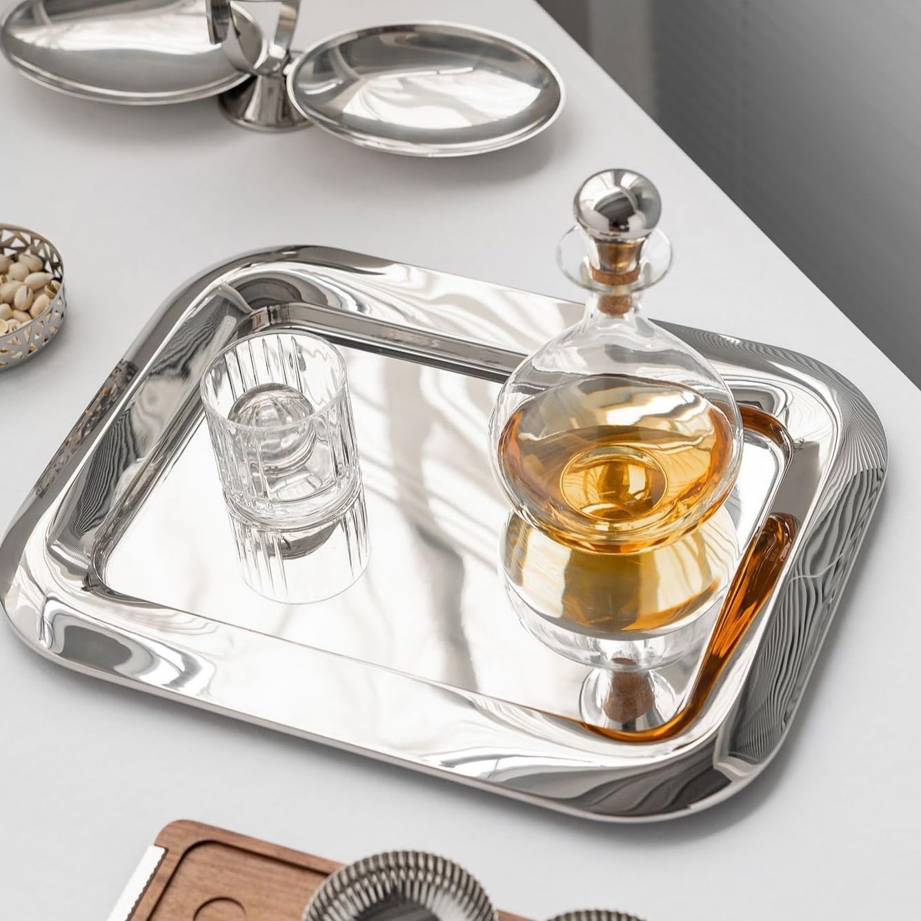 Bandeja para servir, bandeja de acero inoxidable para comedor, rectangular, para el hogar, para guardar vasos de agua, bandeja para el té de la tarde, bandeja ligera de lujo para comida occidental, ba