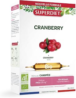SUPERDIET – CRANBERRY BIO – 25 mg de ProAnthoCyanidines – Fabrication française – 20 ampoules de 10 ml