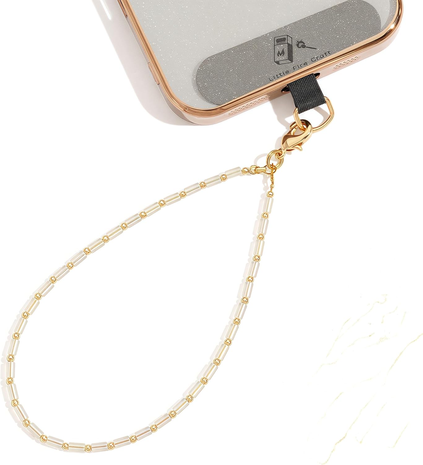 Cell Phone Charm Beaded Phone Charms Beaded Bracelet Hand Strap Tiny Beads Chains Wrist Lanyard Wristlet Cylinder Bead Charm (White)