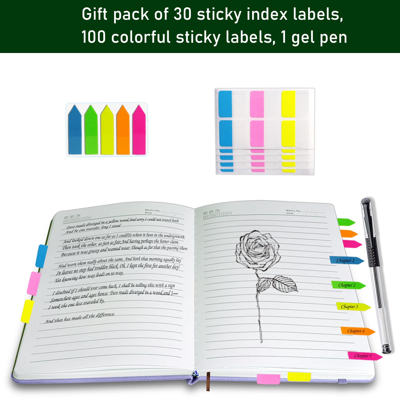 Premium A5 Lined Journal Notebook - 200 Pages Thick Paper With Pen, Sticky Notes & Tabs Included