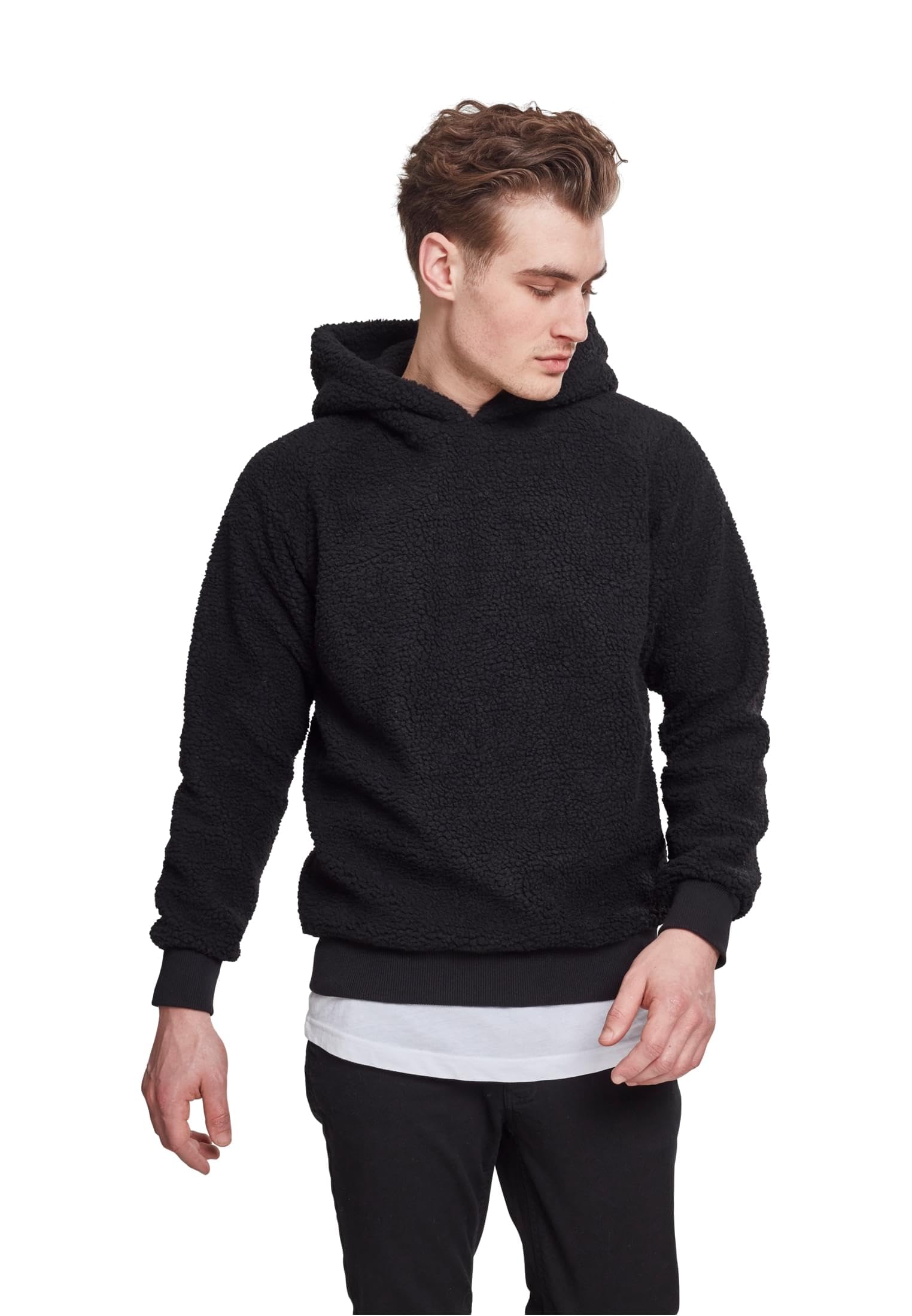 Urban Classics Men's Sherpa Hoodie Hooded Sweatshirt, Black (Black 00007), XL