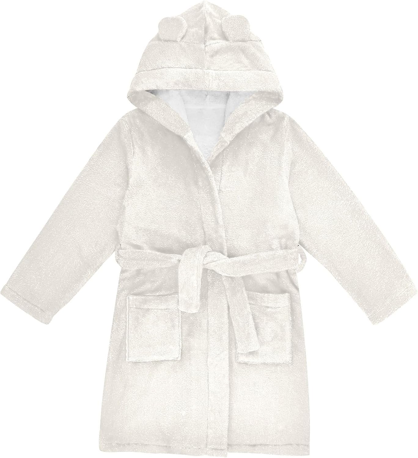 Floral White Kids Bathrobe, Soft Plush Hooded Towel for Boys Girls, Quick Dry Bath Robe with Pockets