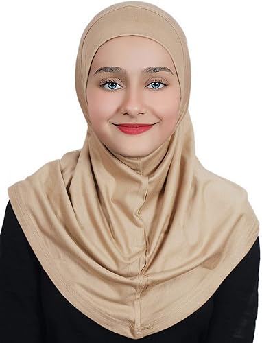 Amira - Pañuelo de algodón hijab para niña, 1 pieza de algodón, una pieza de Al amira Hijab, talla única