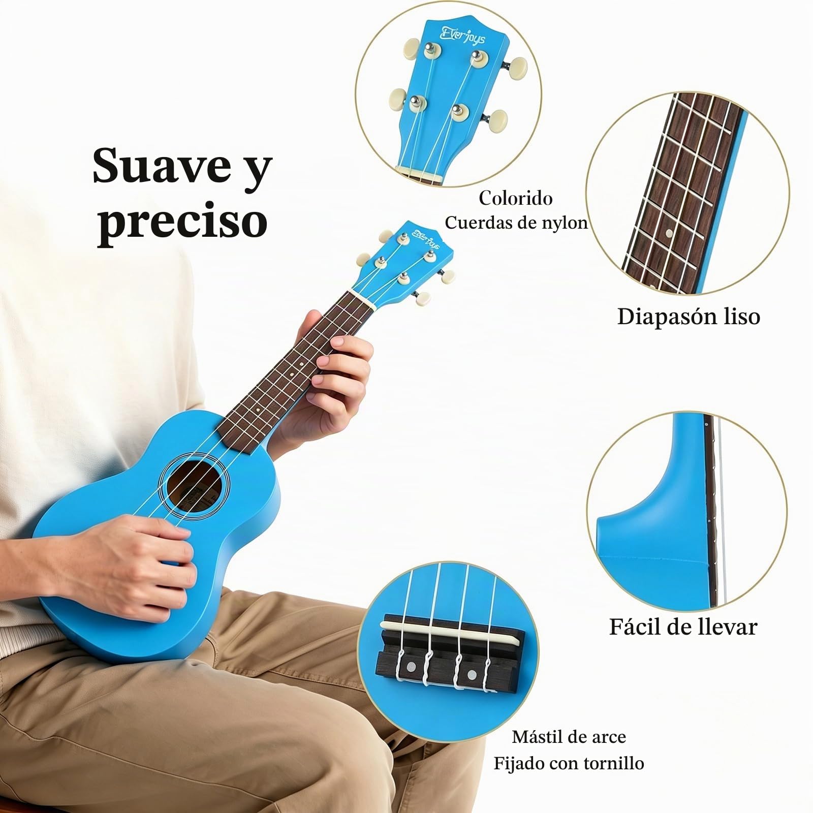 Ukelele Soprano, Principiantes Ukulele Kit 21 Pulgadas, Hawaiano Uqueleles con Bolsa, Afinador, Correa, Todo en un solo juego